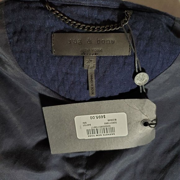 Rag & Bone Quilted Rope Accent Navy Blue Cotton Wrap Long Sleeved Coat - Picture 16 of 16